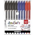 Zebra Pen Stick Pen, Gel Ink, 1.0mm, 10/PK, BK/BE/RD AST PK ZEB41970